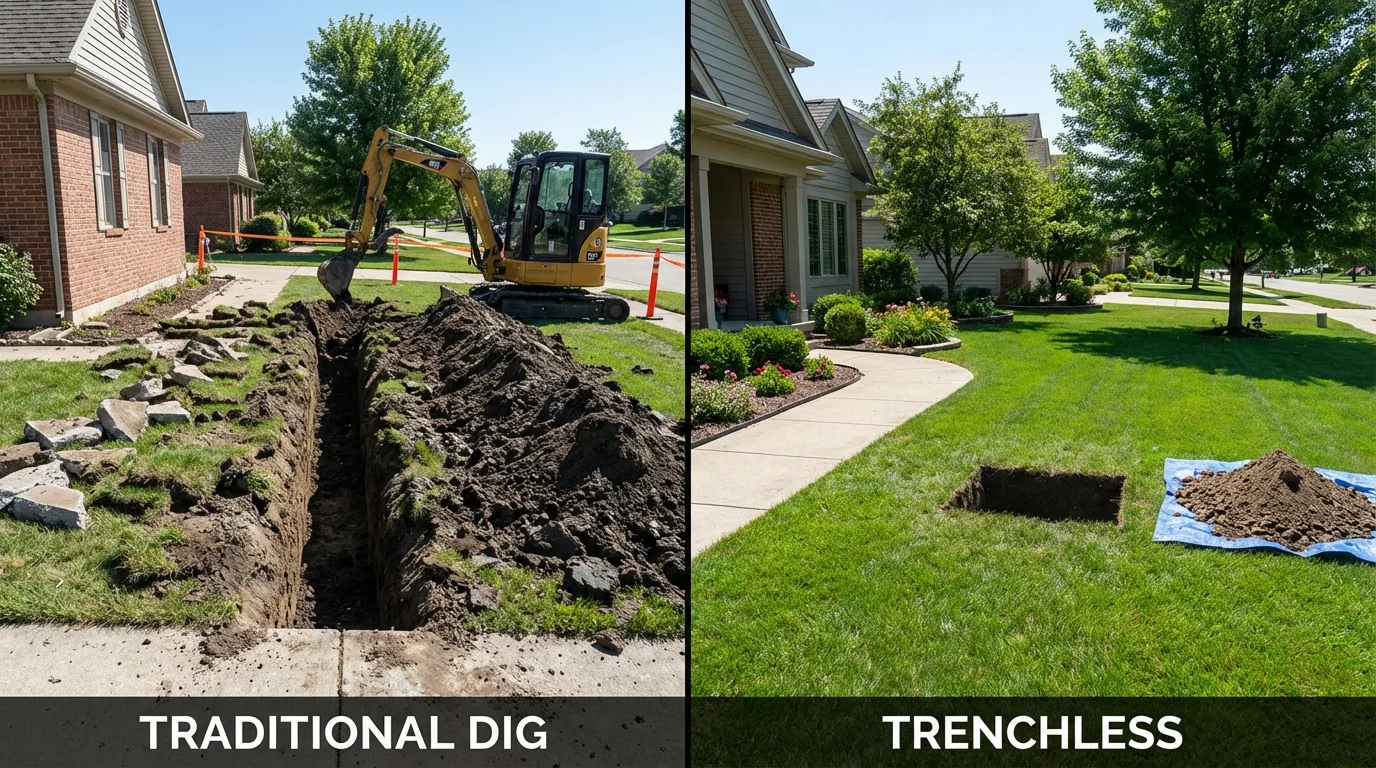 Trenchless sewer repair with minimal yard damage versus traditional excavation in Stuart, VA